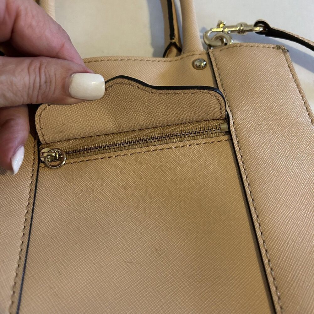 Rebecca Minkoff Mini Tote Bag Womens Beige Crossbody Structured Leather Purse - Picture 8 of 14